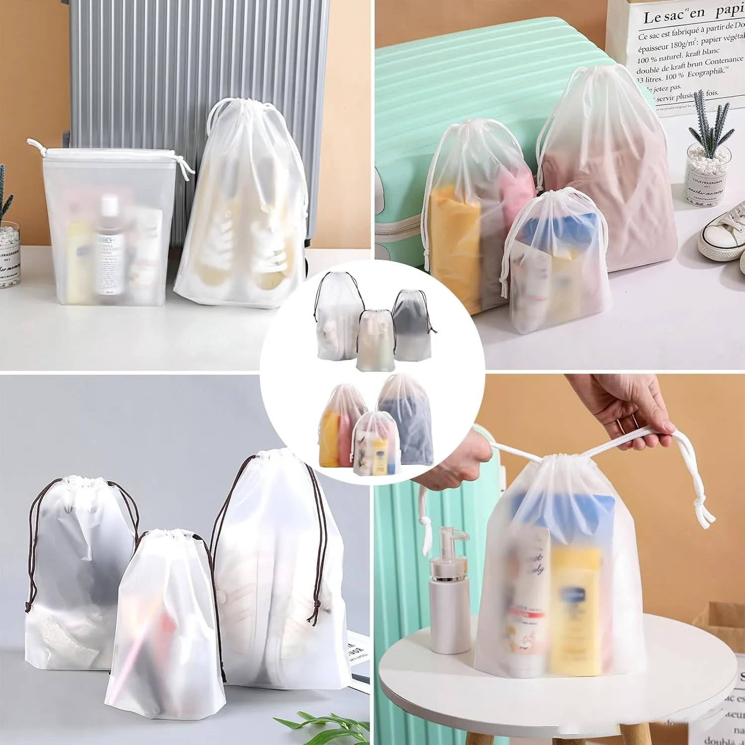 Clear PEVA Drawstring Bags - 4"x12" / 10x30cm (25 Pcs) - White Nylon Rope Waterproof Pouches for Travel & Storage
