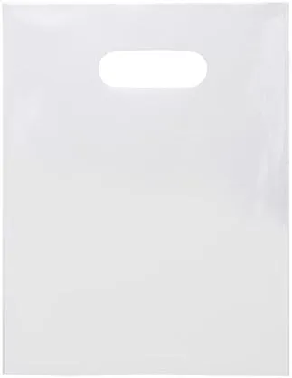 ClearBags 100 White Handle Bags 9x12, Extra Thick 2.25 Mil Retail Plastic Shopping Merchandise Gift Bags Tear Resistant Strong Durable Anti Stretch For Small Business LDPE Die Cut, 100% Recyclable