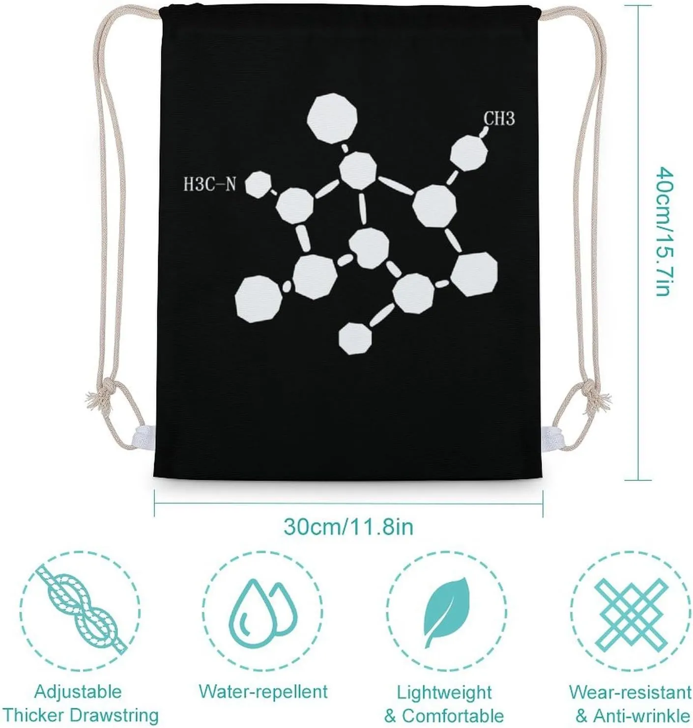 Cocaine Molecule Formula Chemistry Drawstring Backpack Cute String Bag Canvas Daypack Travel Sackpack 30x40cm