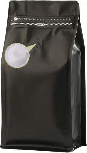 Coffee Bags with Valve(12 oz,3/4 lb,50pcs) Black High Barrier Aluminumed Foil Flat Bottom Heat Sealed Coffee Beans Packaging Bags Side Zipper Resealable Bags for Home or Business