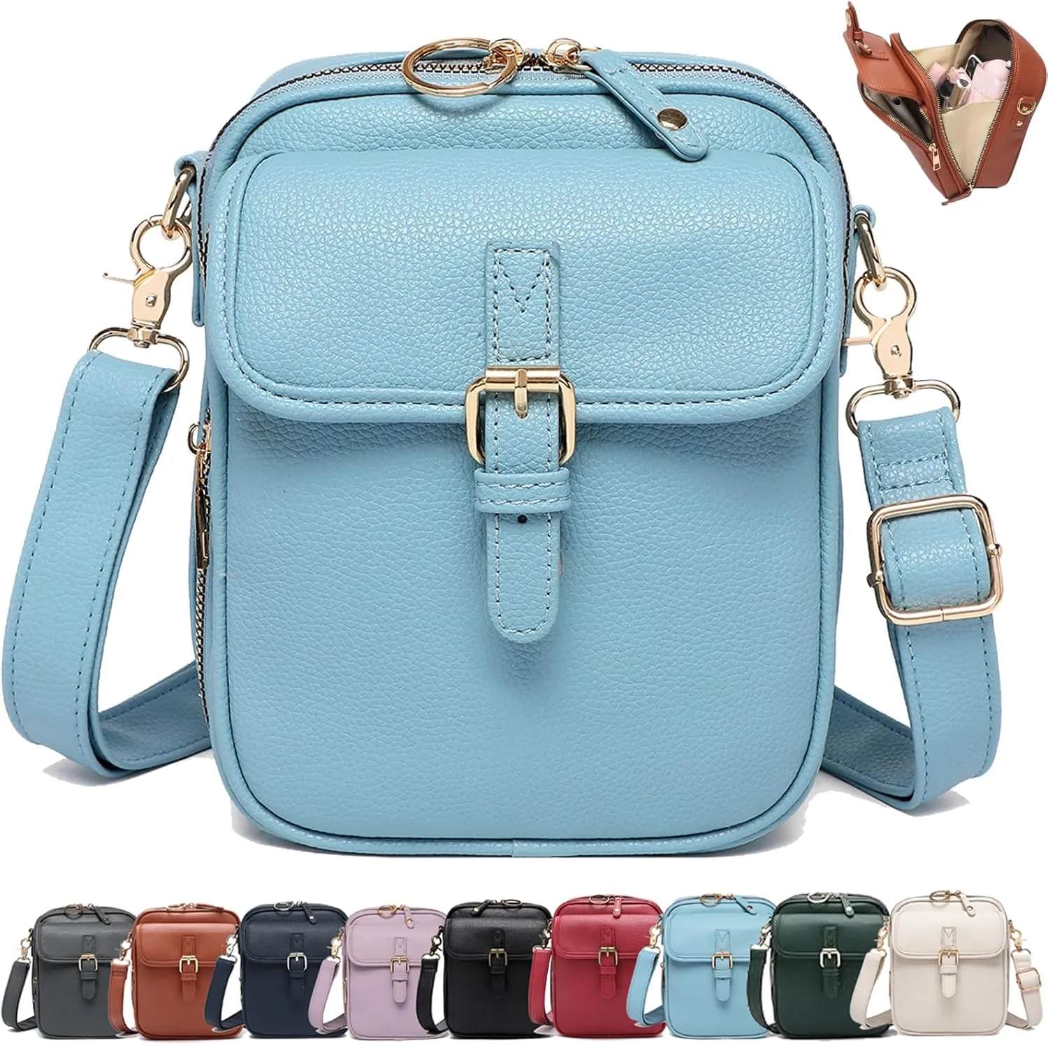 Collaboraten1 Crossbody Leather Bag, Urva-shi RFID Leather Bag, Retro Double-Layer Large Capacity Crossbody Bags