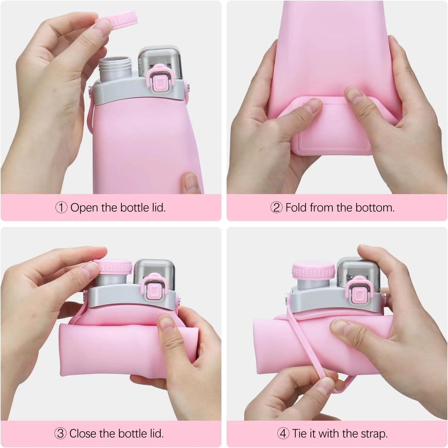 Collapsible Water Bottles, 20oz Silicone Reusable Water Bottle with Straw and Strap, Leakproof Foldable Sports Water Bottle for Travel Camping Running Hiking Gym, BPA Free