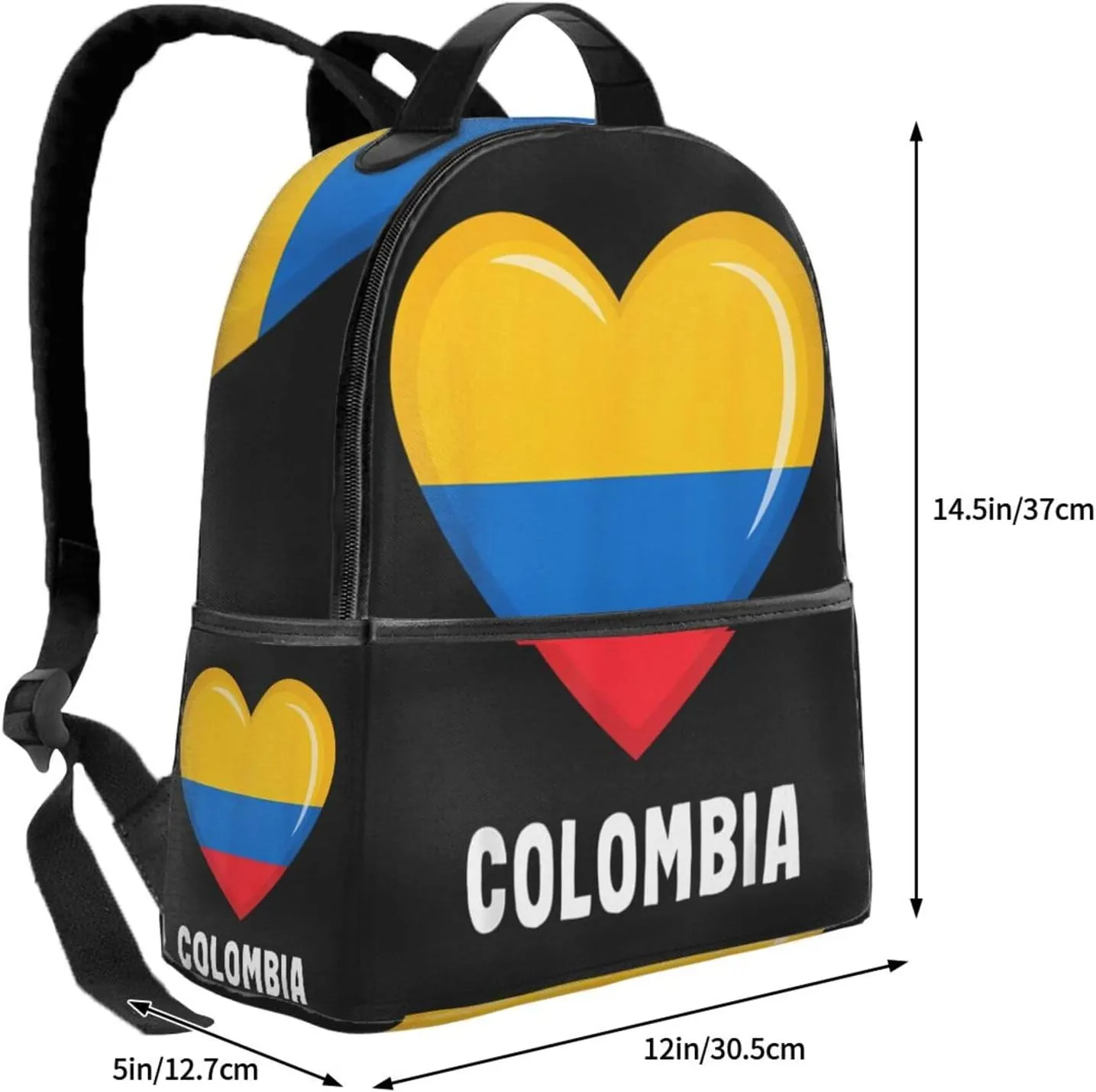 Colombia Flag Heart Colombian Love Casual Backpacks Laptop Backpack Carry-on Daypack Sports Travel Rucksack Lightweight Working Bag for Outdoor Hiking Cycling Walking