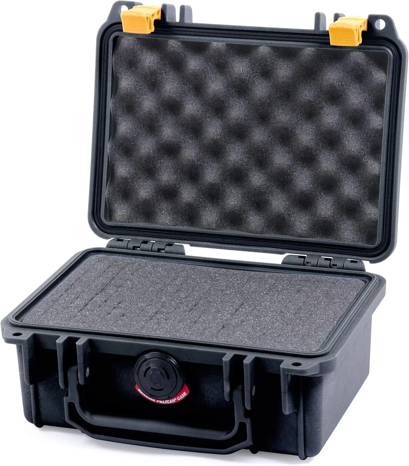 ColorCase Pelican Protector 1120 Case Black - Small Size Waterproof Case with Pick & Pluck Foam & Convoluted Lid Foam - Yellow Latches