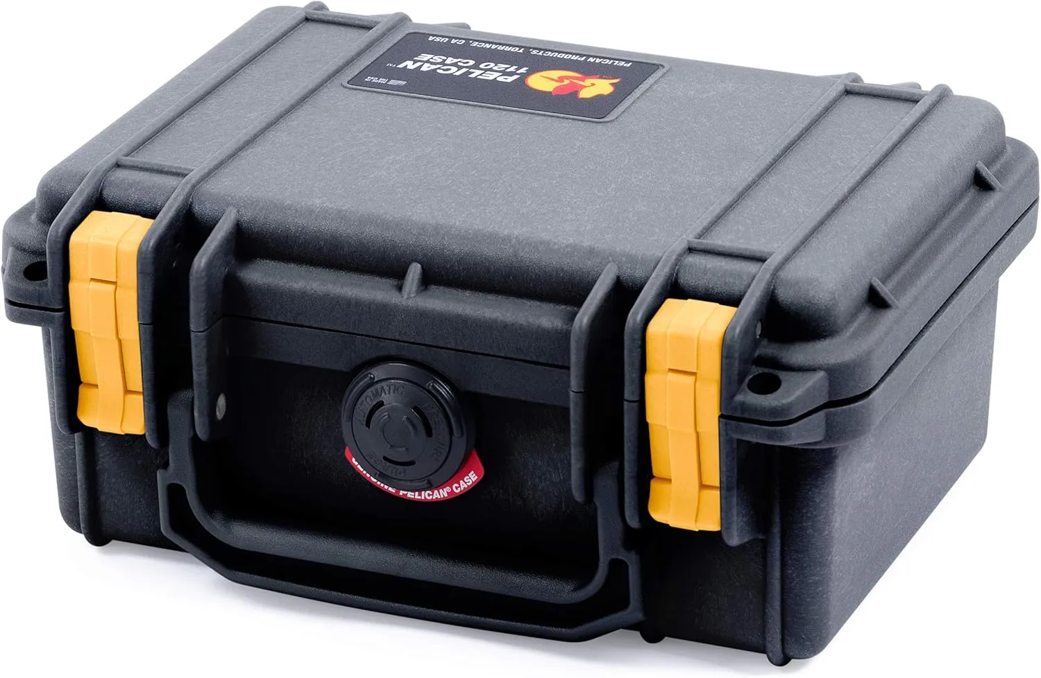 ColorCase Pelican Protector 1120 Case Black - Small Size Waterproof Case with Pick & Pluck Foam & Convoluted Lid Foam - Yellow Latches