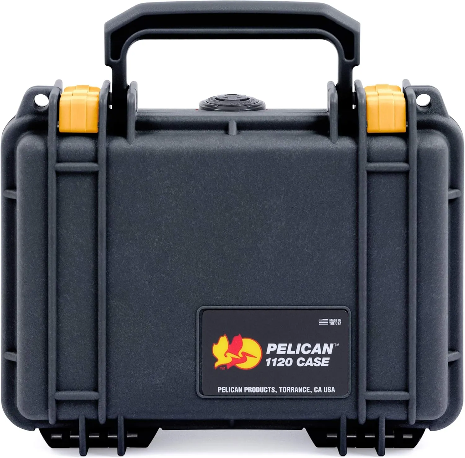 ColorCase Pelican Protector 1120 Case Black - Small Size Waterproof Case with Pick & Pluck Foam & Convoluted Lid Foam - Yellow Latches