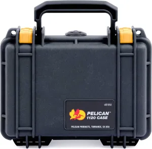 ColorCase Pelican Protector 1120 Case Black - Small Size Waterproof Case with Pick & Pluck Foam & Convoluted Lid Foam - Yellow Latches