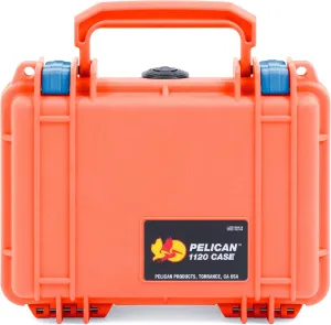 ColorCase Pelican Protector 1120 Case Orange - Small Size Waterproof Case with Pick & Pluck Foam & Convoluted Lid Foam - Blue Latches