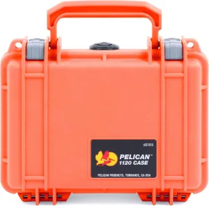 ColorCase Pelican Protector 1120 Case Orange - Small Size Waterproof Case with Pick & Pluck Foam & Convoluted Lid Foam - Silver Latches