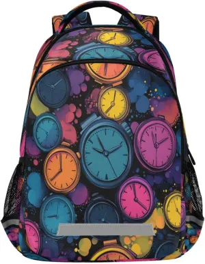Colorful Alarm Clock Pattern Backpacks Travel Laptop Daypack School Book Bag for Men Women Teens Kids