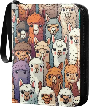 Colorful Alpaca Llama Animal Card Binder 4 Pocket Trading Card Binder Portable Cards Collection Book with Zipper