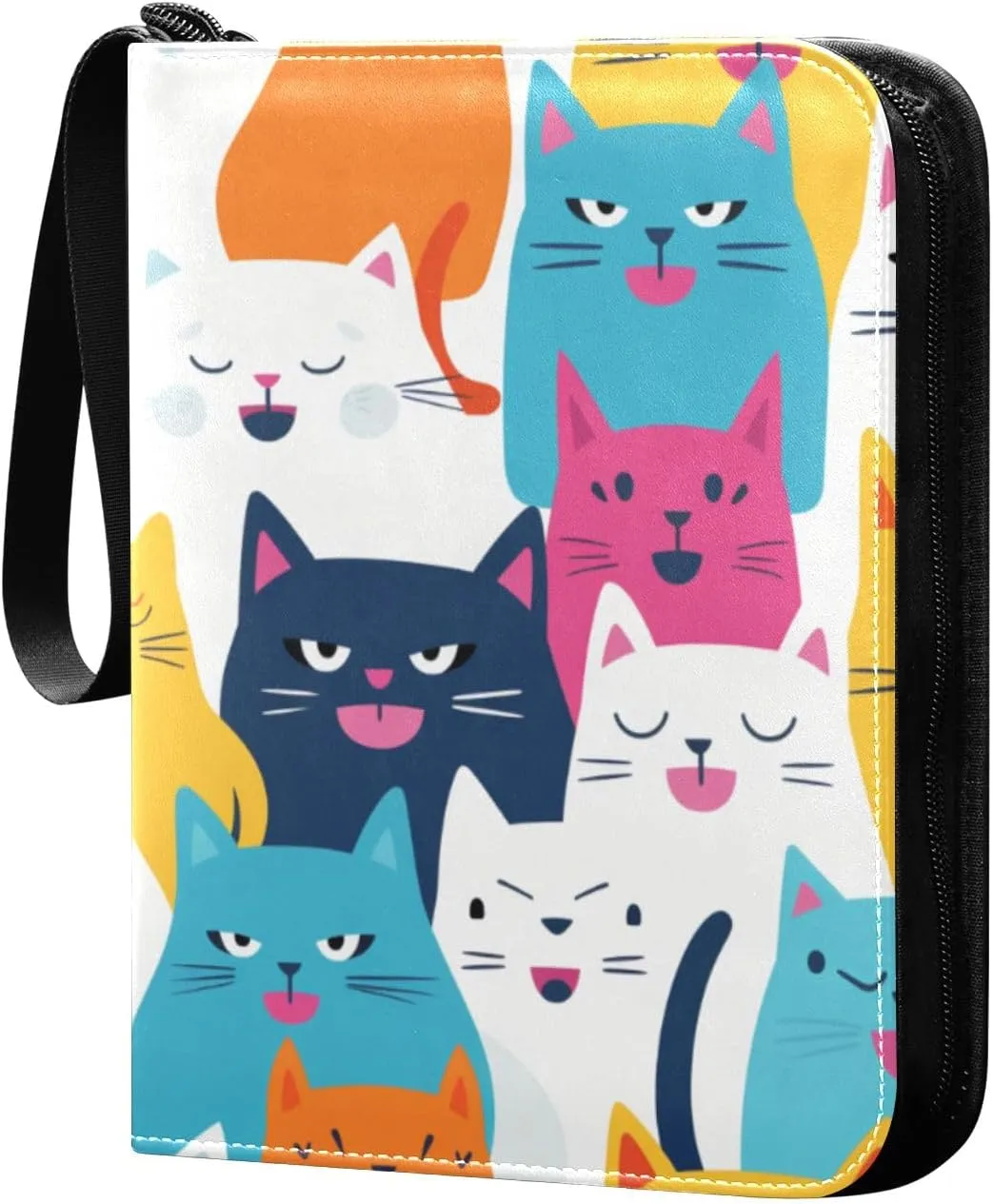 Colorful Cat Card Binder 4 Pocket Trading Card Binder Portable Cards Collection Book with Zipper