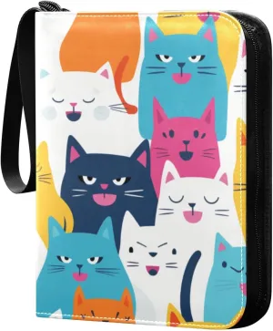 Colorful Cat Card Binder 4 Pocket Trading Card Binder Portable Cards Collection Book with Zipper