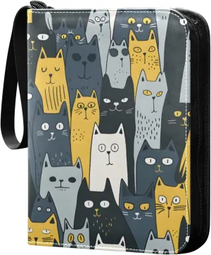 Colorful Cats Card Binder 4 Pocket Trading Card Binder Portable Cards Collection Book with Zipper