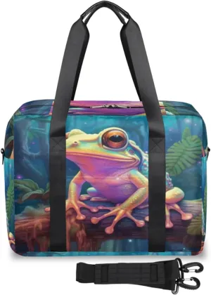 Colorful Frog Rainforest Womens Travel Bags, Weekender Carry on for Women, Sports Gym Bag, Workout Duffel bag, Overnight Shoulder Bag