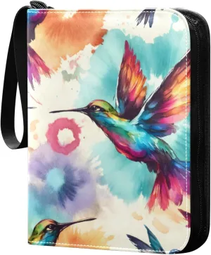 Colorful Humming Birds Card Binder 4 Pocket Trading Card Binder Portable Cards Collection Book with Zipper