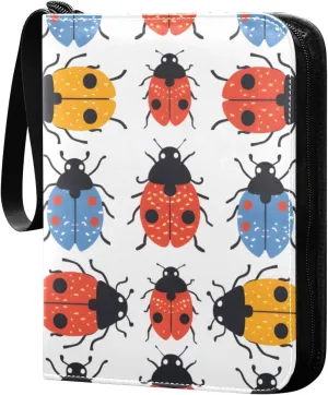 Colorful Ladybug Card Binder 4 Pocket Trading Card Binder Portable Cards Collection Book with Zipper