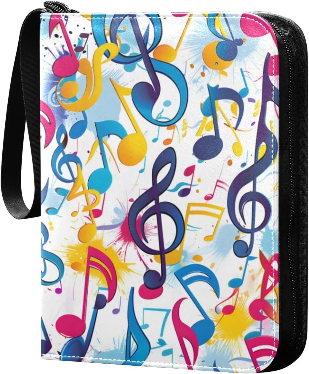 Colorful Music Notes Watercolor Card Binder 4 Pocket Trading Card Binder Portable Cards Collection Book with Zipper