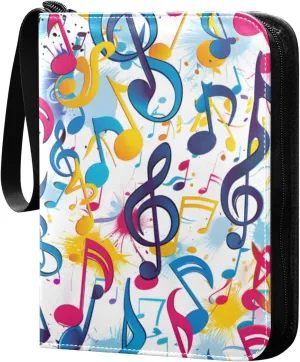Colorful Music Notes Watercolor Card Binder 4 Pocket Trading Card Binder Portable Cards Collection Book with Zipper
