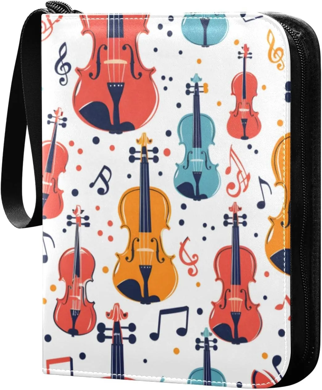 Colorful Seamless Violins and Notes Card Binder 4 Pocket Trading Card Binder Portable Cards Collection Book with Zipper