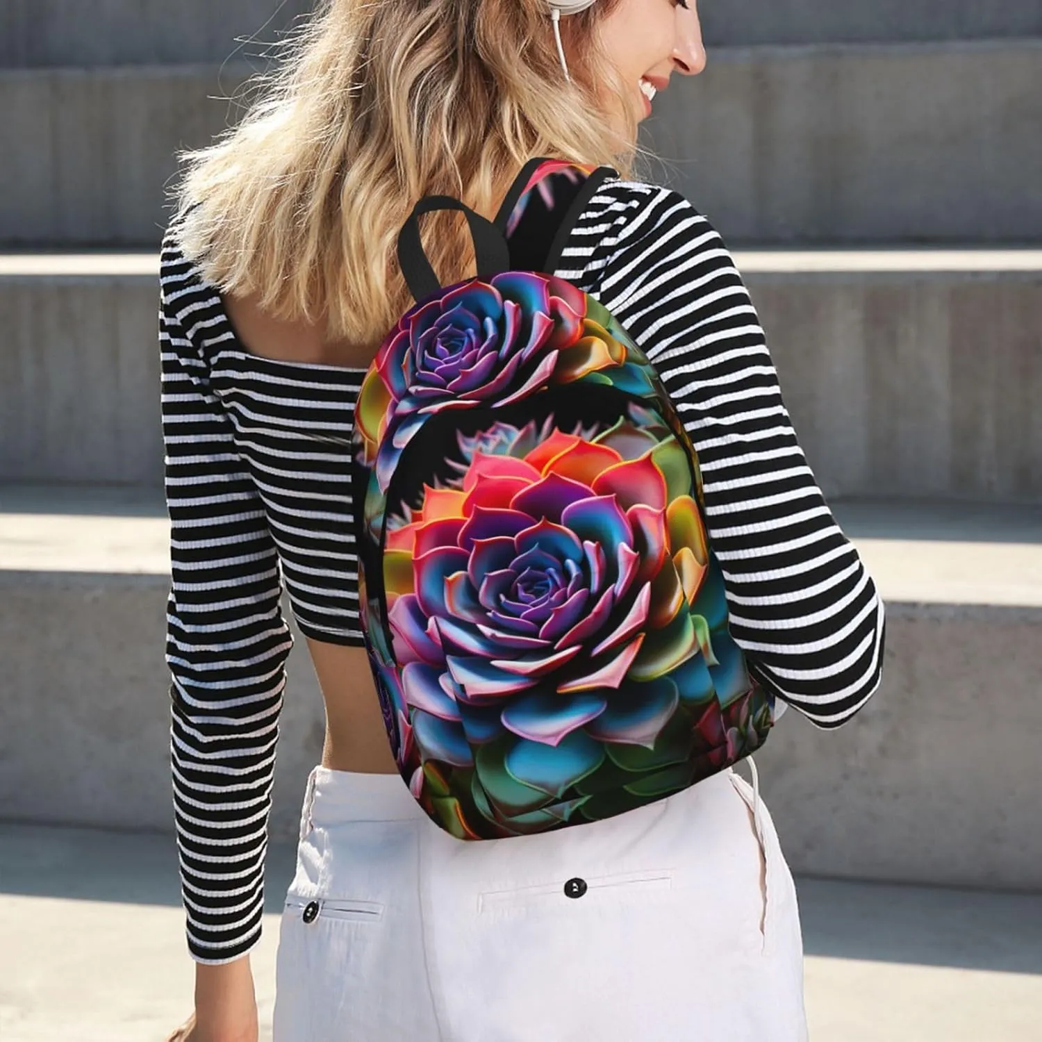 Colorful Succulent Classic Style Backpacks Travel Bag For Men Women Lightweight Back Pack With Laptop Compartmen