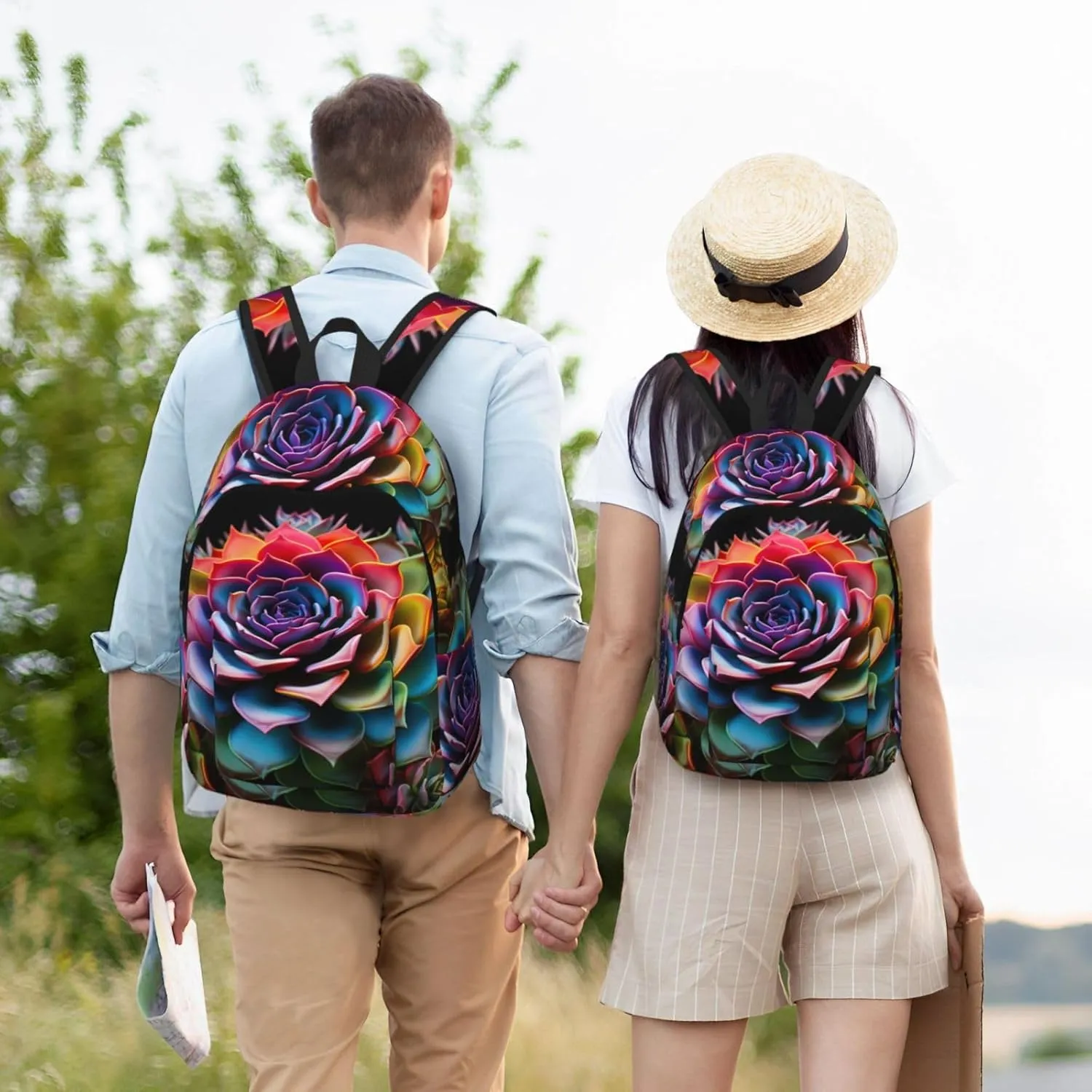 Colorful Succulent Classic Style Backpacks Travel Bag For Men Women Lightweight Back Pack With Laptop Compartmen