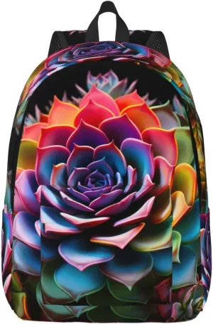 Colorful Succulent Classic Style Backpacks Travel Bag For Men Women Lightweight Back Pack With Laptop Compartmen