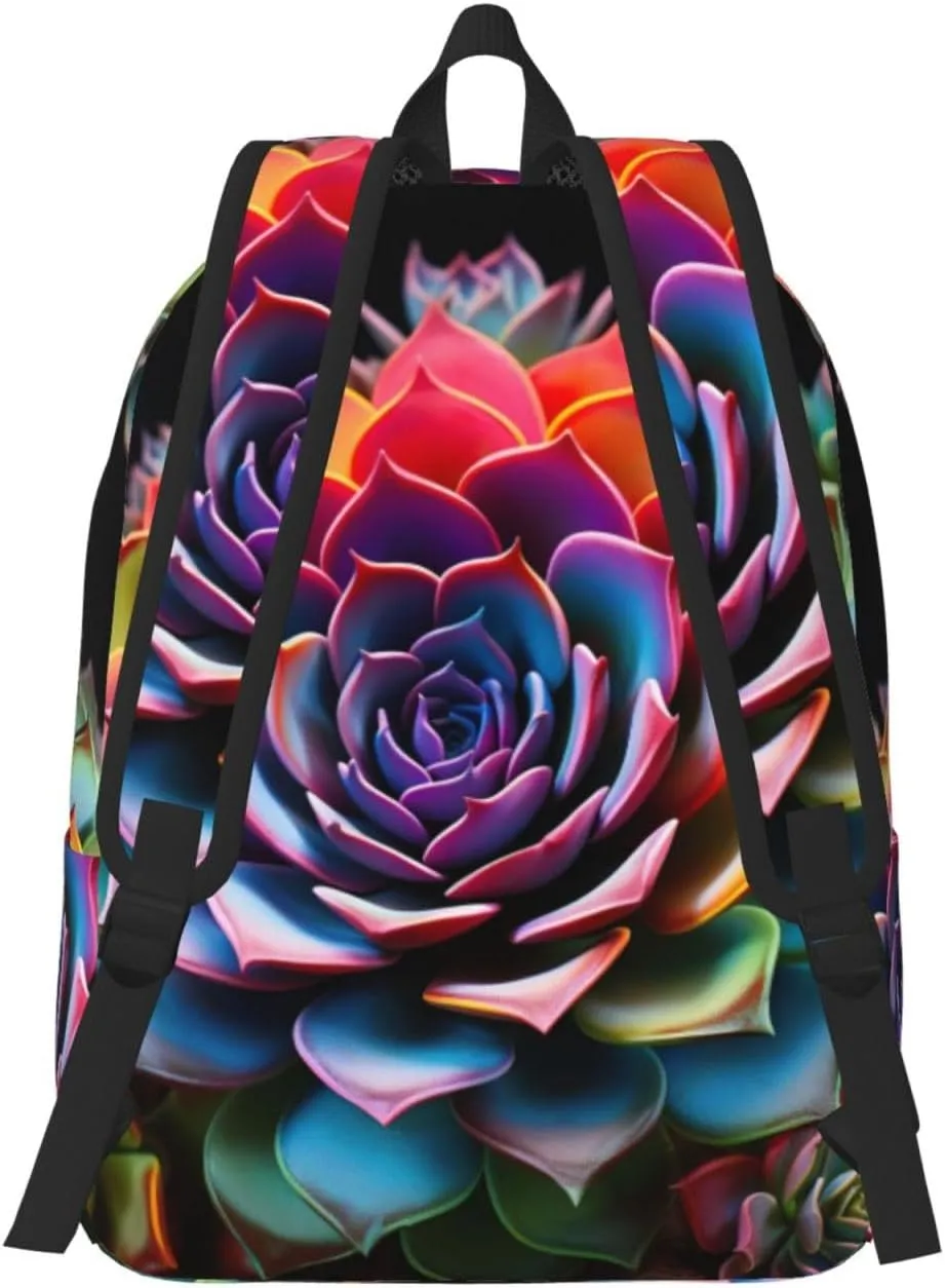 Colorful Succulent Classic Style Backpacks Travel Bag For Men Women Lightweight Back Pack With Laptop Compartmen
