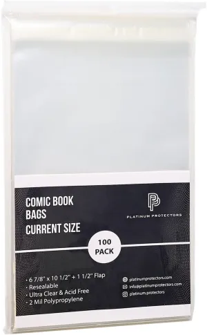Comic Book Bags for Current/Modern (100-Count) Resealable Premium Sleeves