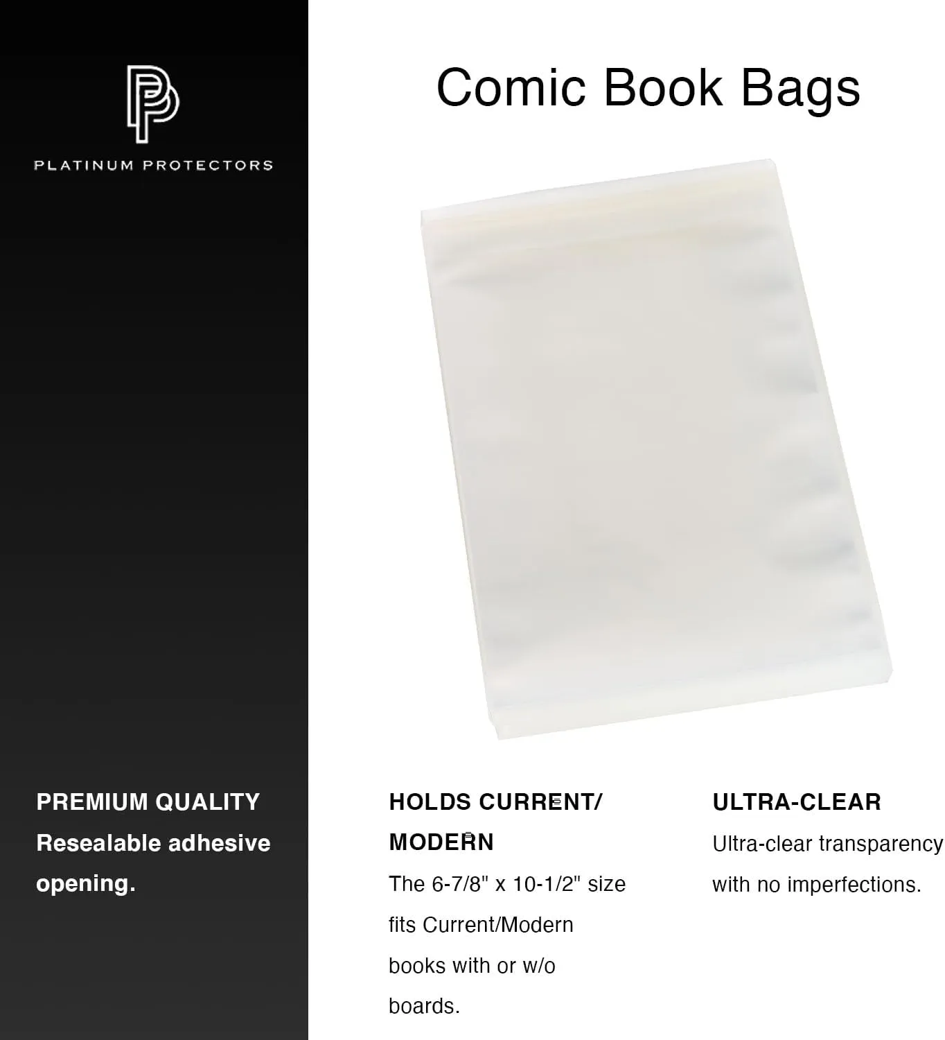 Comic Book Bags for Current/Modern (100-Count) Resealable Premium Sleeves