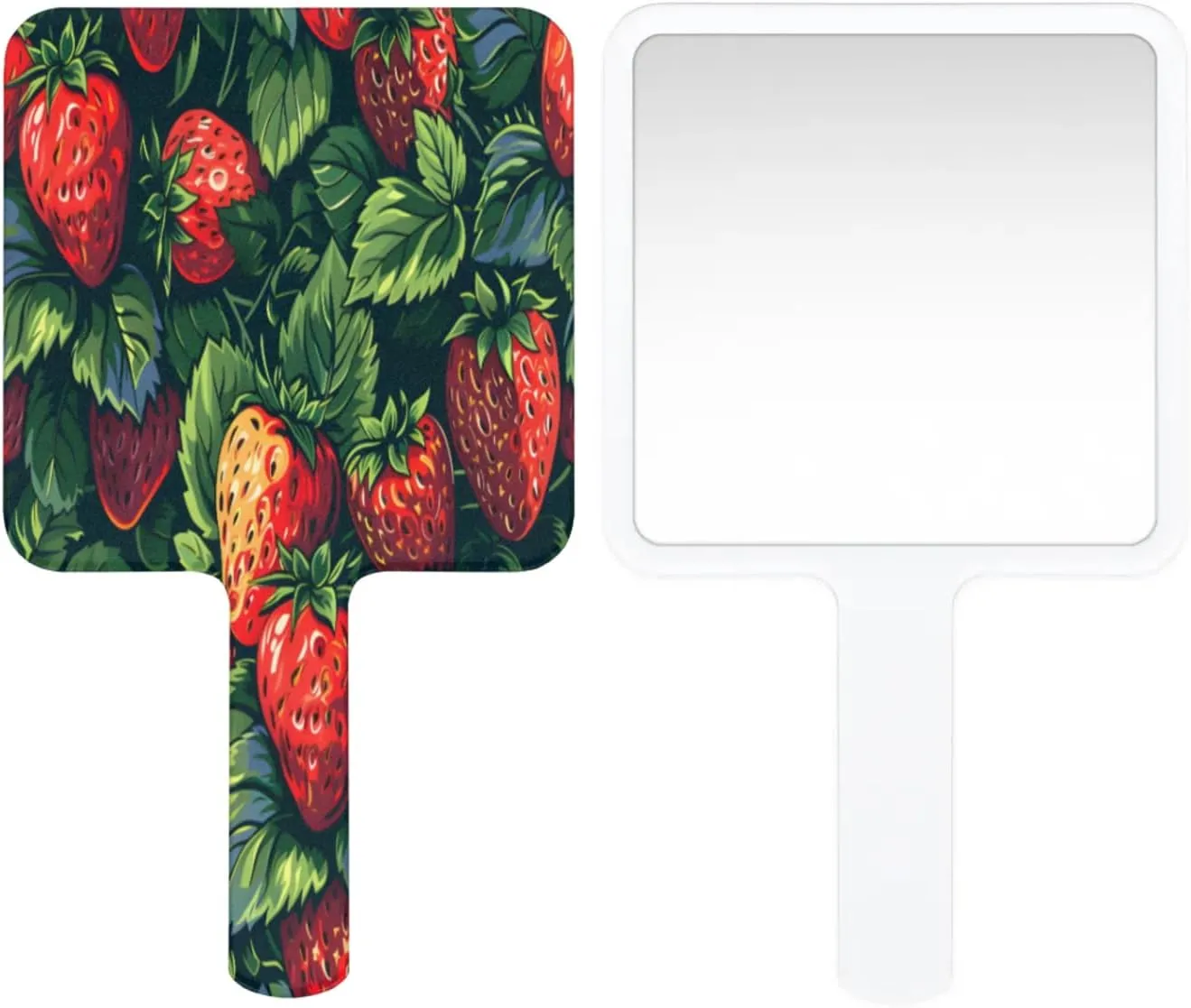 Compact Square Handheld Travel Mirror - 6.2x3.6 Inches, Ultra-Portable & Crystal-Clear, Cute Stuff for Women, Cartoon Strawberries Makeup Mirror