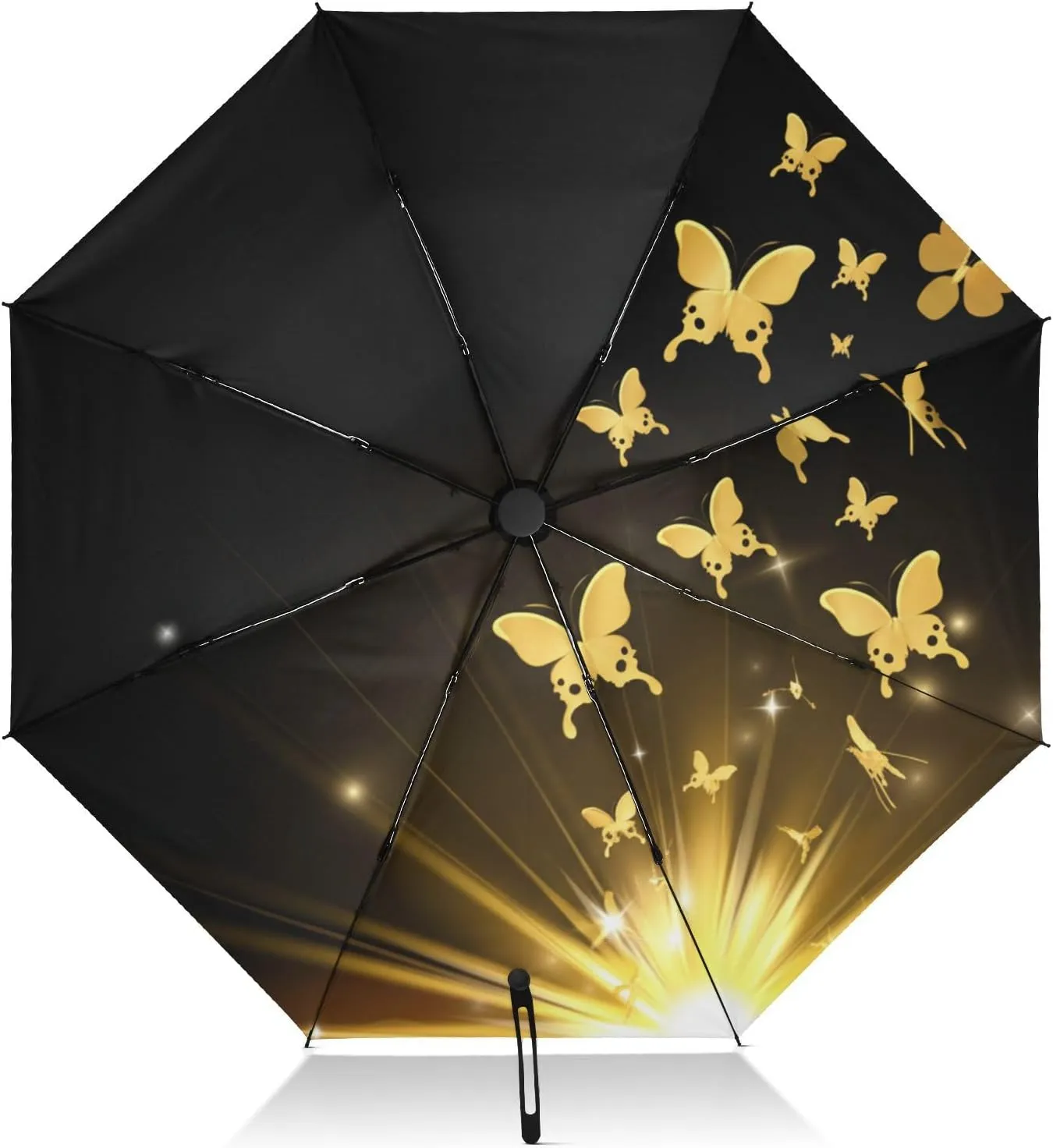 Compact Umbrella, Wind Proof Umbrella, Automatic Open/close, Compact Size for Women Backpacks/Handbags, Gold Butterflies Black