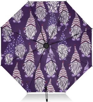 Compact Umbrella, Windproof Umbrella, Automatic Open/close, Compact Size for Women Backpacks/Handbags, Purple Gnomes