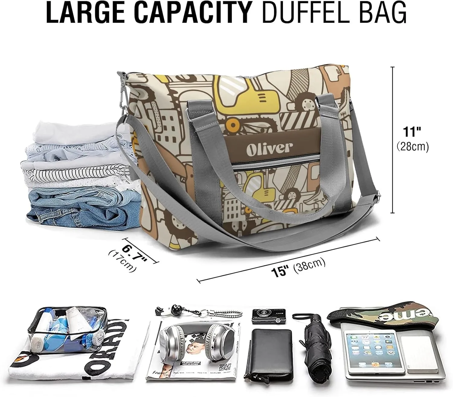 Construction Car Personalized Kids Duffel Swim Bag for Boys,Customized Swim Duffle Bag for Boys Man Kids Gifts