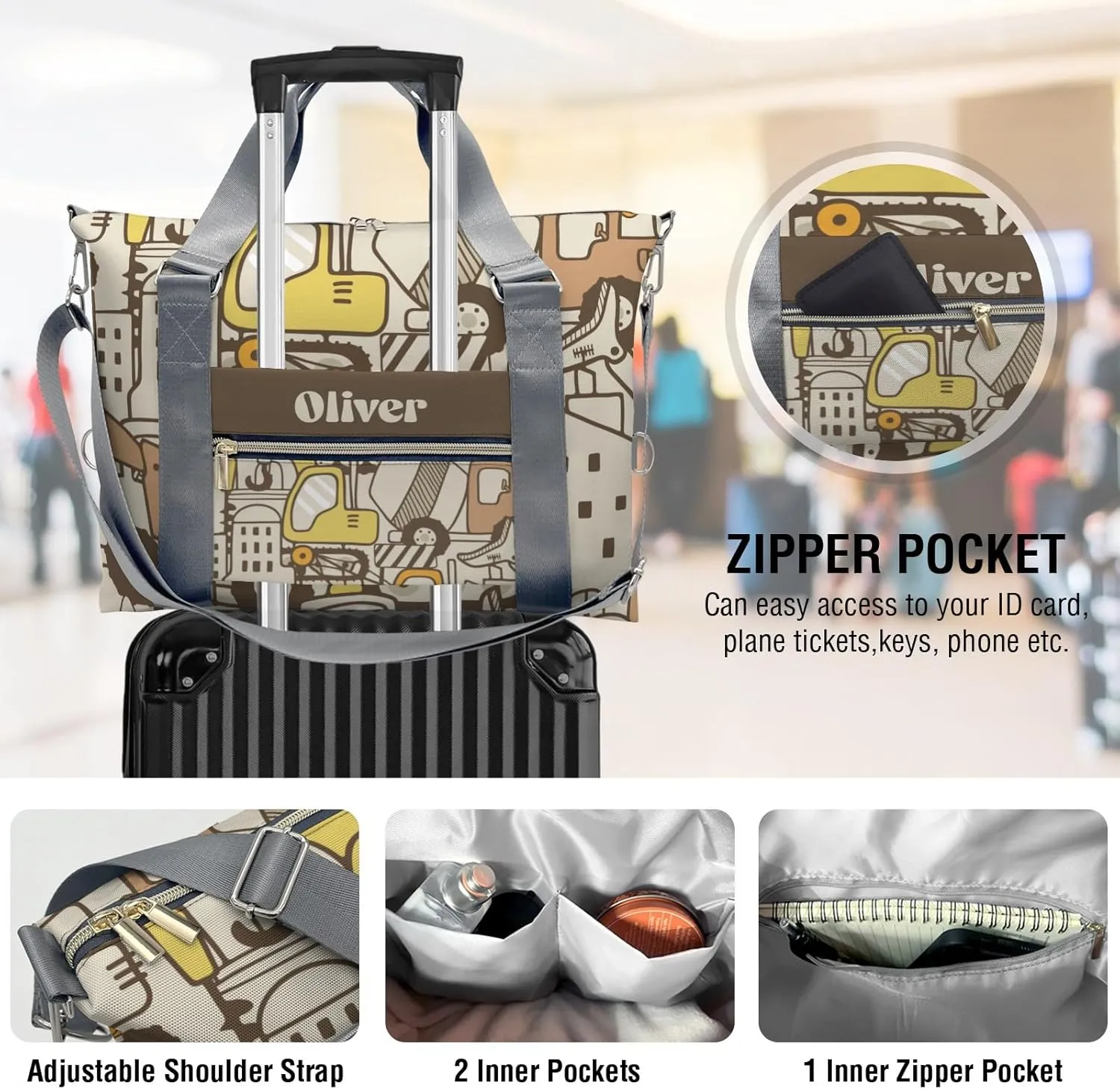 Construction Car Personalized Kids Duffel Swim Bag for Boys,Customized Swim Duffle Bag for Boys Man Kids Gifts
