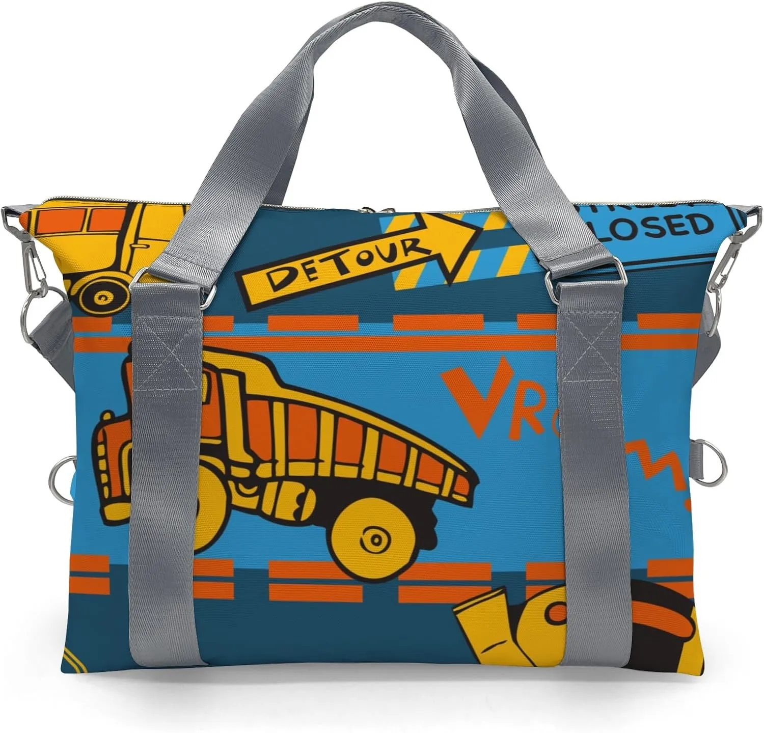 Construction Car Truck Personalized Gym Dance Bag for Girls Boys,Custom Name Sport Duffel Bag Weekender Bags Carry On Travel Duffel Bag