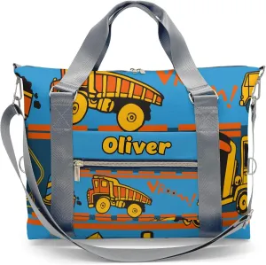 Construction Car Truck Personalized Gym Dance Bag for Girls Boys,Custom Name Sport Duffel Bag Weekender Bags Carry On Travel Duffel Bag