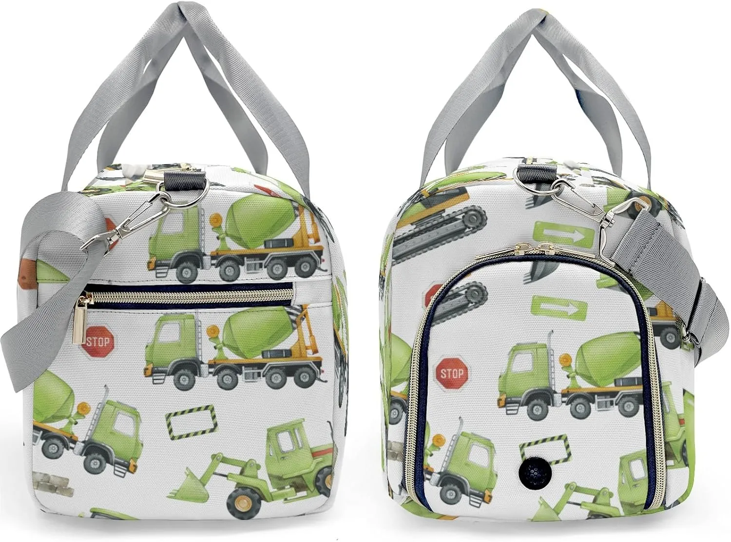 Construction Green Trucks Theme Personalized Gym Dance Bag for Girls Boys,Custom Name Sport Duffel Bag Weekender Bags Carry On Travel Duffel Bag