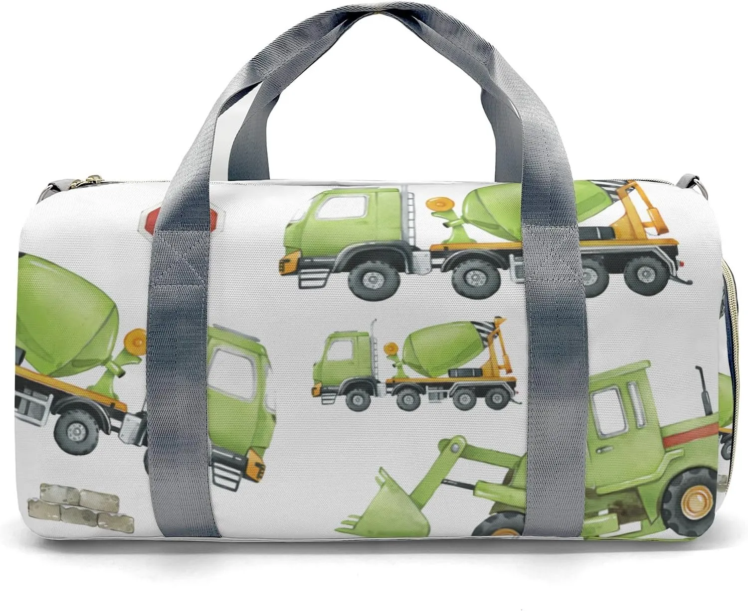 Construction Green Trucks Theme Personalized Gym Dance Bag for Girls Boys,Custom Name Sport Duffel Bag Weekender Bags Carry On Travel Duffel Bag