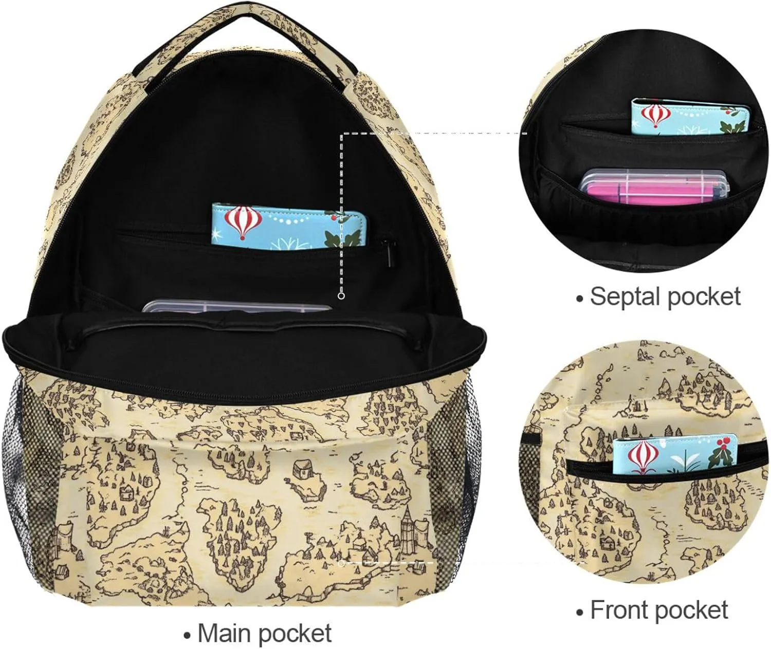 Cool Backpacks for Teacher Nurse Waterproof Carry On Backpacks with Chest Strap Gift Men & Women Vintage Game Map