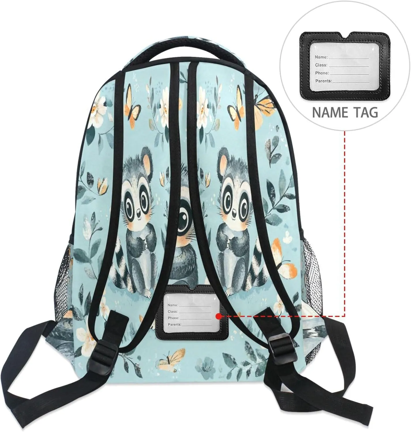 Cool Backpacks for Teenager Fashion Vintage Daypacks with Chest Strap Gift Men & Women Cute Lemur Turquoise