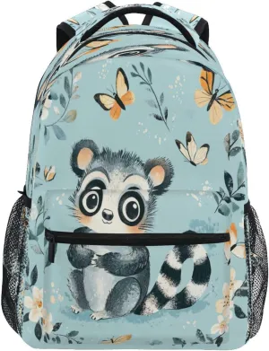 Cool Backpacks for Teenager Fashion Vintage Daypacks with Chest Strap Gift Men & Women Cute Lemur Turquoise