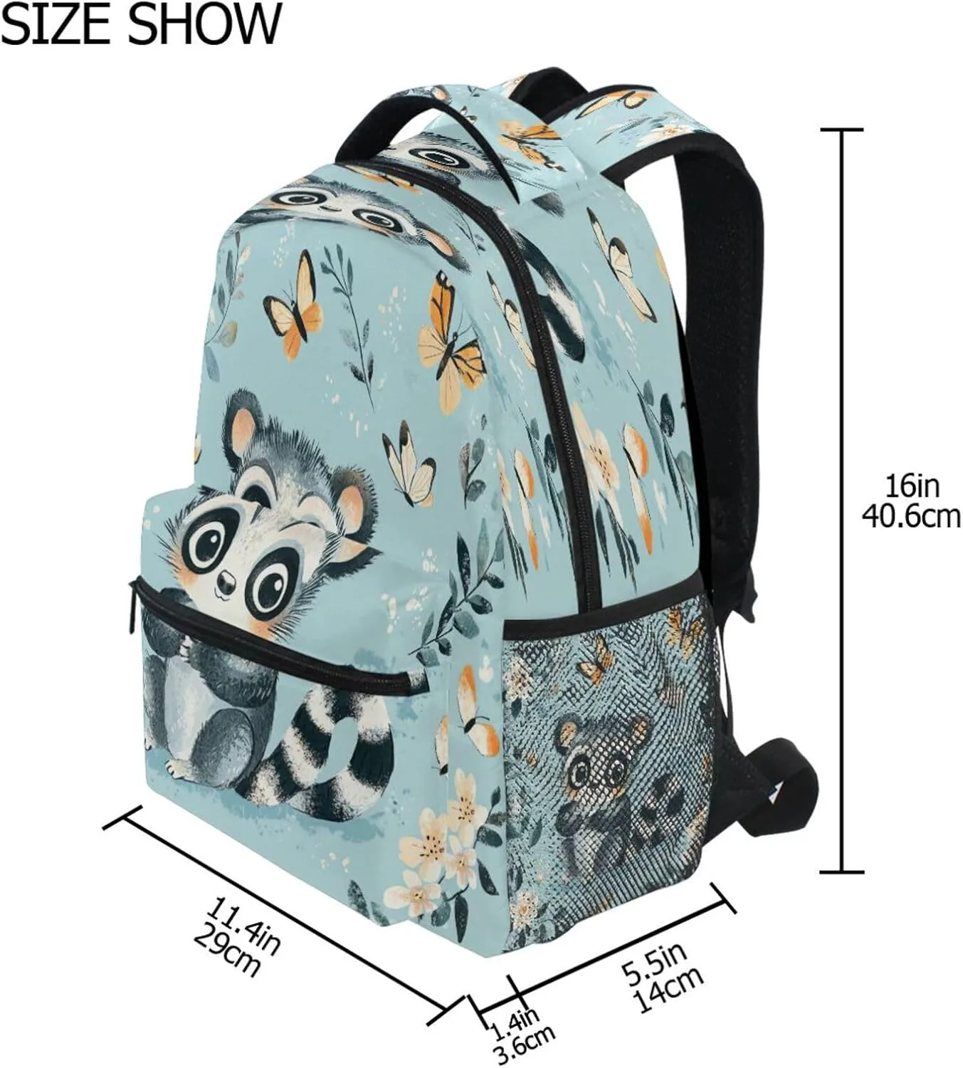 Cool Backpacks for Teenager Fashion Vintage Daypacks with Chest Strap Gift Men & Women Cute Lemur Turquoise