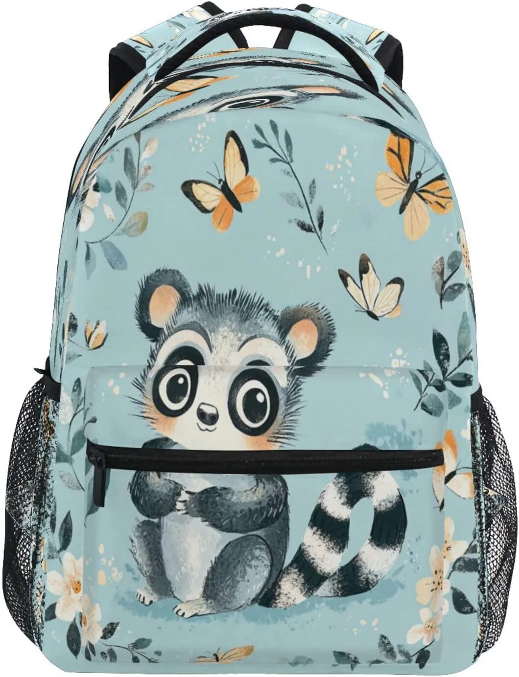 Cool Backpacks for Teenager Fashion Vintage Daypacks with Chest Strap Gift Men & Women Cute Lemur Turquoise