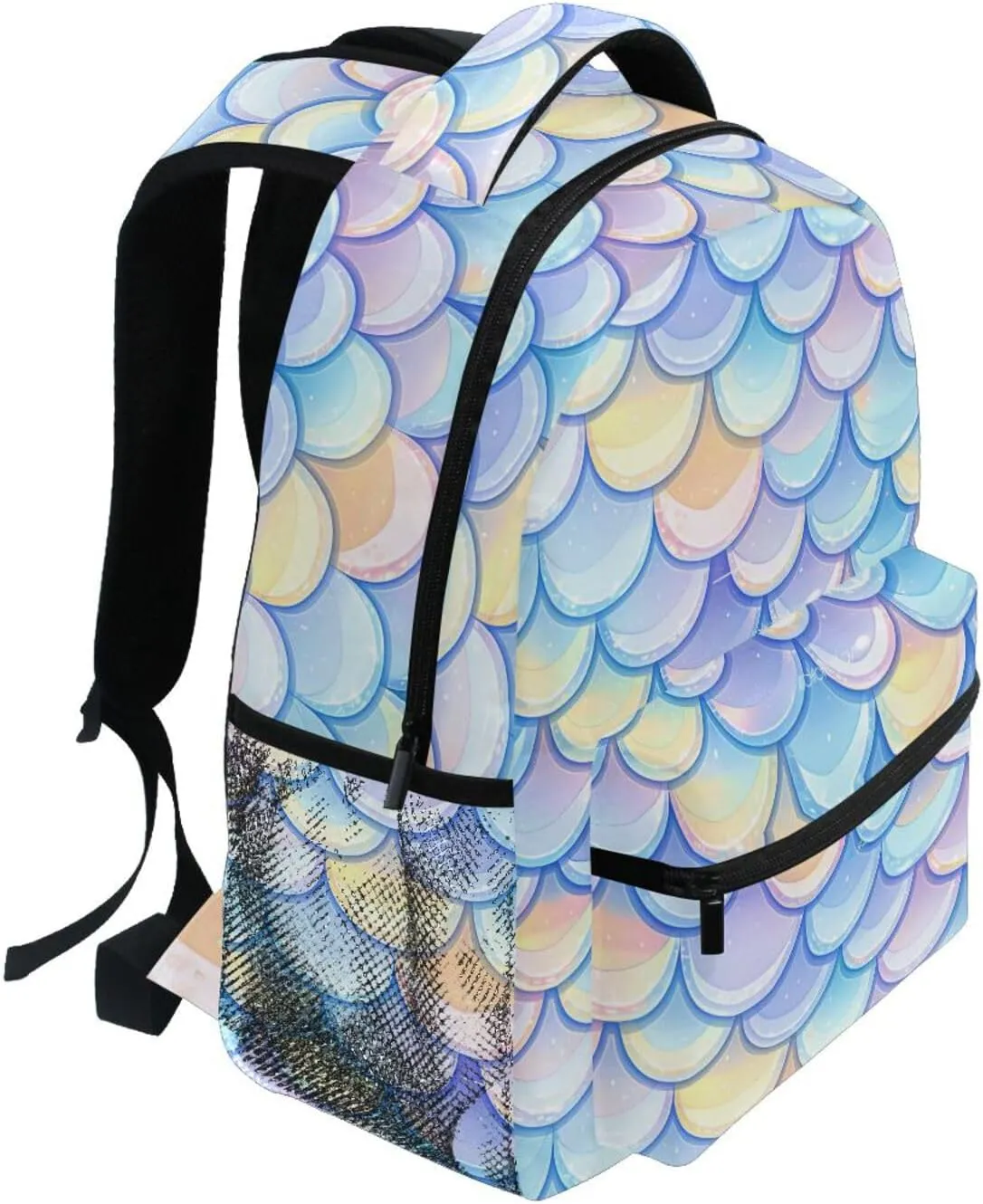 Cool Backpacks for Women Men Fashion Vintage Daypacks with Chest Strap for Travel Trip Rainbow Fish Scale Shimmering