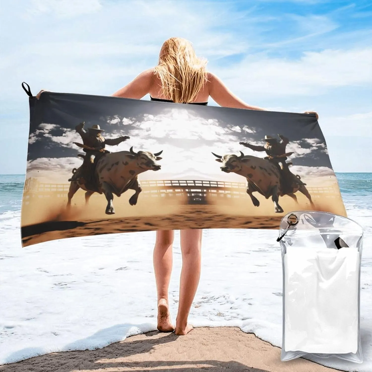 Cool Bull Riding Premium Compact Microfiber Travel Towel-Featherlight & Quick Dry,Sand-Resistant Beach Towel for Swimming,Camping,Vacation Essentials with Carry Pouch