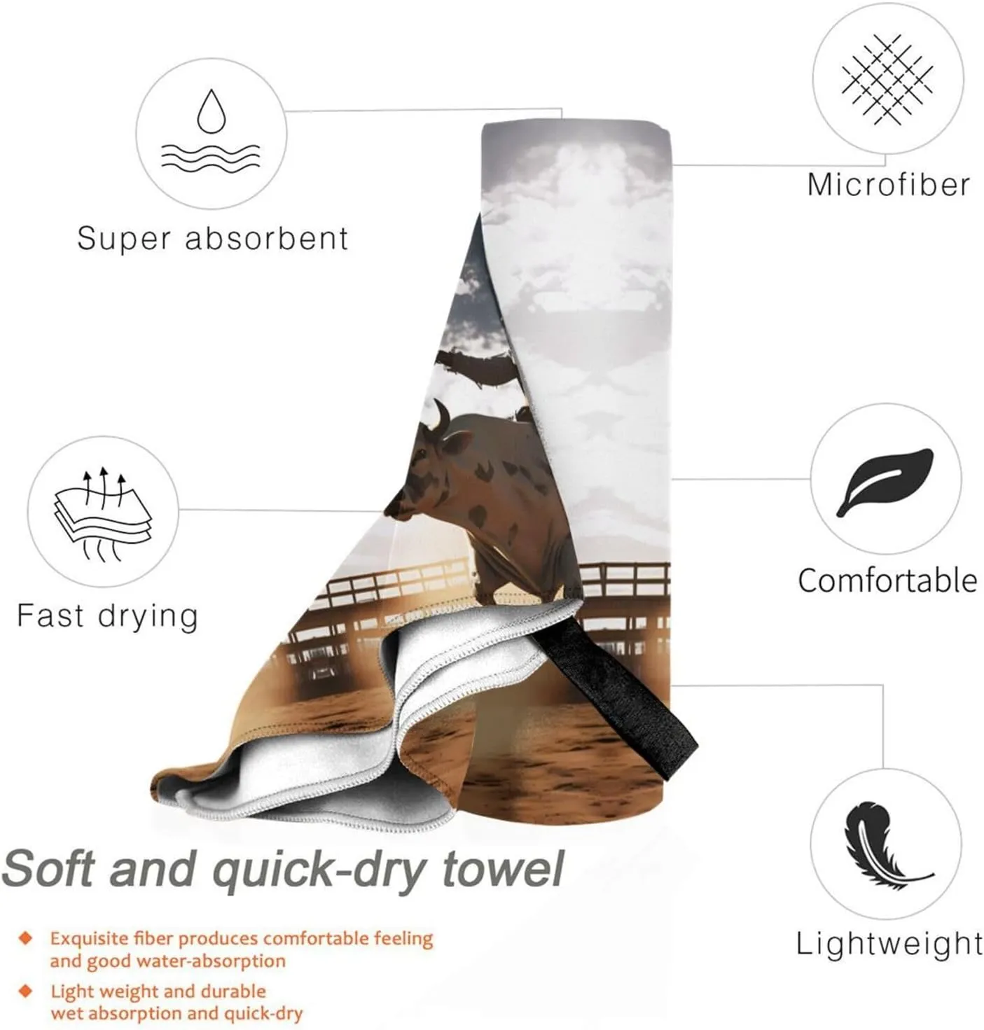 Cool Bull Riding Premium Compact Microfiber Travel Towel-Featherlight & Quick Dry,Sand-Resistant Beach Towel for Swimming,Camping,Vacation Essentials with Carry Pouch