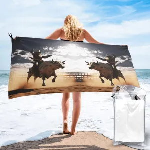Cool Bull Riding Premium Compact Microfiber Travel Towel-Featherlight & Quick Dry,Sand-Resistant Beach Towel for Swimming,Camping,Vacation Essentials with Carry Pouch