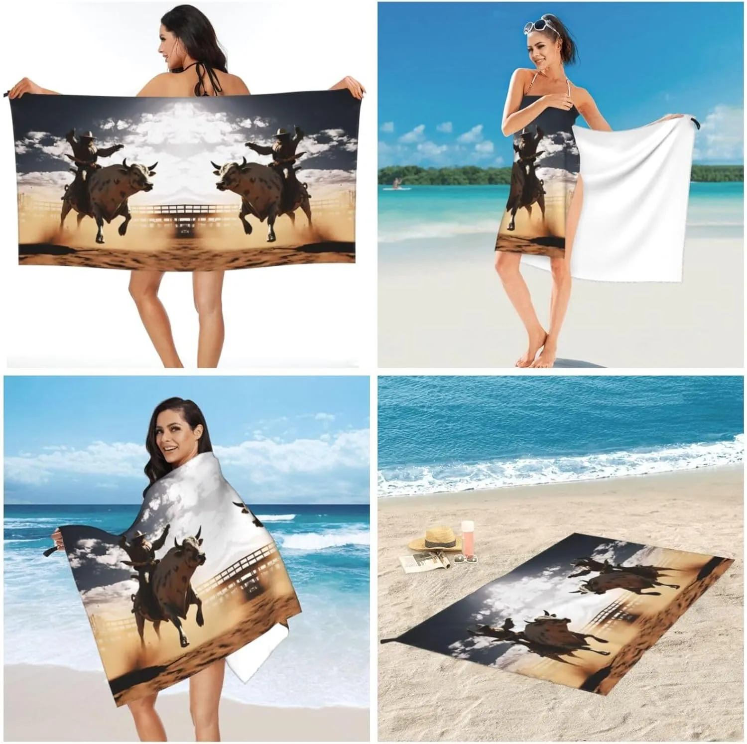 Cool Bull Riding Premium Compact Microfiber Travel Towel-Featherlight & Quick Dry,Sand-Resistant Beach Towel for Swimming,Camping,Vacation Essentials with Carry Pouch