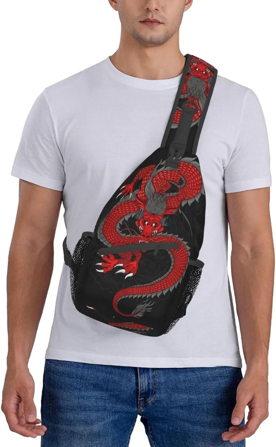 Cool Chinese Dragon Sling Bag,Casual Crossbody Backpack Shoulder Chest Bag for Women Men Travel Hiking Daypack